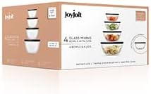 JoyJolt Kitchen Mixing Bowls - 8pc Glass with Lids Set – Neat Nesting Large Bowl Batter Cooking Storage and Big Salad BPA-Free Black