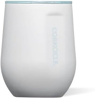 Corkcicle Pure Taste Stemless Insulated Wine Glass Tumbler - Keeps Beverages Cold 6 Hours & Hot 3 Hours - Stainless Steel - Easy-Grip - Summer Drinkware Gift - 12 oz - Ceramic White/Powder Blue