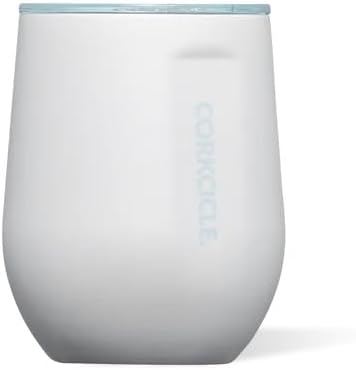 Corkcicle Pure Taste Stemless Insulated Wine Glass Tumbler - Keeps Beverages Cold 6 Hours & Hot 3 Hours - Stainless Steel - Easy-Grip - Summer Drinkware Gift - 12 oz - Ceramic White/Powder Blue