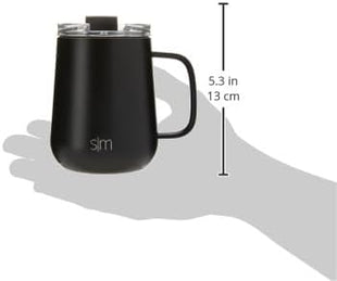 Simple Modern Voyager Signature Mug | Travel Coffee Tumbler with 360° Lid and Handle | Ceramic-Lined Insulated Stainless Steel Iced Cold Brew Cup | 12oz, Midnight Black