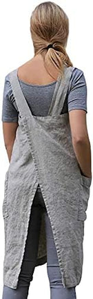 Apron for Womens Cotton Linen Apron Cross Back with Pockets Pinafore Dress for Baking Cooking
