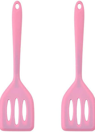 2Pack Small Silicone Turner High Heat Resistant Slotted Spatula for Fish, Eggs, Pancakes and More (8.2 IN, Pink)