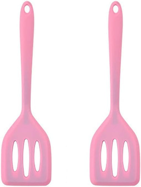 2Pack Small Silicone Turner High Heat Resistant Slotted Spatula for Fish, Eggs, Pancakes and More (8.2 IN, Pink)