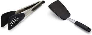 OXO Good Grips Large Silicone Flexible Turner, Stainless Steel & Good Grips Silicone Flexible Tongs Stainless,Black,