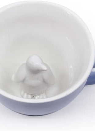 Creature Cups Penguin Ceramic Mug – 11 oz Ice Blue Coffee Cup with Hidden 3D Penguin Inside – Unique Gift for Coffee, Tea & Animal Lovers
