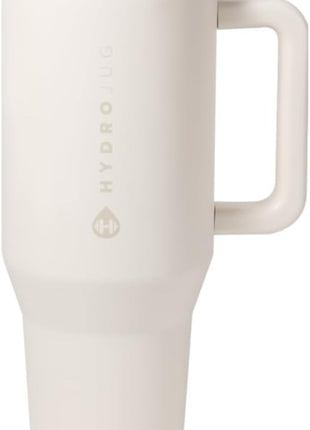 HydroJug Traveler - 32 oz Water Bottle with Handle & Flip Straw - Fits in Cup Holder, Leak Resistant Tumbler-Reusable Insulated Stainless Steel & Rubber Base - Gifts for Women & Men, Cream