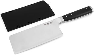 KitchenAid Gourmet Forged Triple Rivet Cleaver Knife with Custom Fit Blade Cover, 6 inch, Sharp Kitchen Knife, High Carbon Japanese Stainless Steel Blade, Meat Cleaver, Black