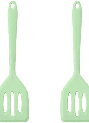 2Pack Small Silicone Turner High Heat Resistant Slotted Spatula for Fish, Eggs, Pancakes and More (8.2 IN, Light green)