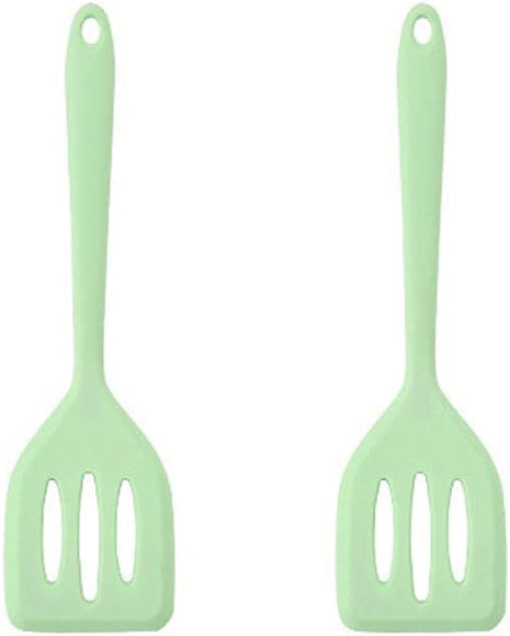 2Pack Small Silicone Turner High Heat Resistant Slotted Spatula for Fish, Eggs, Pancakes and More (8.2 IN, Light green)