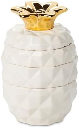 Set of 4 Decorative Pineapple Shaped Stackable Ceramic Kitchen Measuring Cups in 4 Assorted Sizes