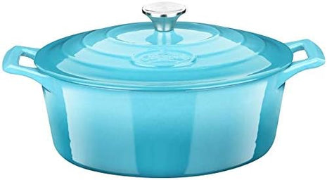 La Cuisine Enameled Cast Iron Oval Dutch Oven Casserole Pot with Lid 5 QT Internal Matte Black Enamel for bread baking, 2-ton Teal Enamel Coating Finish Exterior,Oven Safe up to 500° F