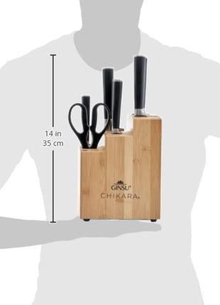 Ginsu Chikara Series Forged 8-Piece Japanese Knife Set, Black - Premium Cutlery Set with 420J Stainless Steel Kitchen Knives and Bamboo Block