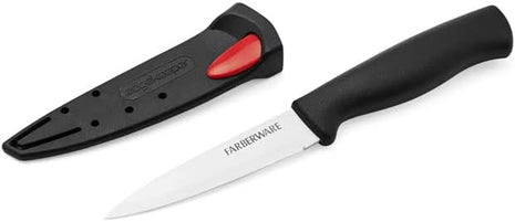 Farberware Edgekeeper 3.5-Inch Paring Knife with Self-Sharpening Blade Cover, High Carbon-Stainless Steel Kitchen Knife with Ergonomic Handle, Razor-Sharp Knife, Black