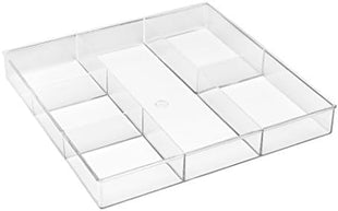 Whitmor Clear 6-Section Drawer Organizer | For Makeup & Accessories | Sturdy Resin | 11.9 x 11.9 x 1.7 Inches | Pack of 6