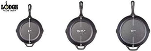 Lodge Seasoned Cast Iron 3 Skillet Bundle. 12 Inches and 10.25 Inches with 8 Inch Set of 3 Cast Iron Frying Pans