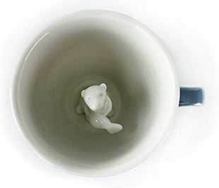 Creature Cups Sea Otter Ceramic Mug – 11 oz Gray Blue Coffee Cup with Hidden 3D Otter Inside – Unique Gift for Coffee, Tea & Ocean Lovers