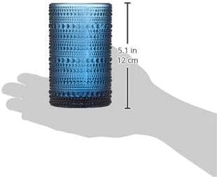 Fortessa Jupiter Beaded Hobnail Glass, 13 Ounce Iced Beverage (Set of 6), Cornflower Blue