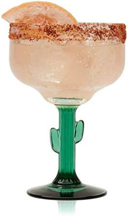 Libbey Cactus Margarita Glasses Set of 4, Durable Green Stemmed Cocktail Glasses, Lead-Free Cactus Glassware, Unique Plant Themed Frozen Margarita Glasses, 16-Ounce
