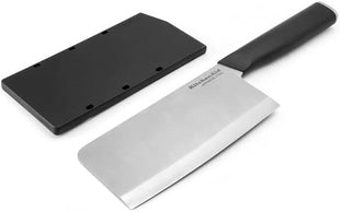 KitchenAid Classic Cleaver Knife with Custom Fit Blade Cover, 6 inch, Sharp Kitchen Knife, High Carbon Japanese Stainless Steel Blade, Meat Cleaver, Black