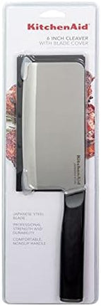 KitchenAid Classic Cleaver Knife with Custom Fit Blade Cover, 6 inch, Sharp Kitchen Knife, High Carbon Japanese Stainless Steel Blade, Meat Cleaver, Black