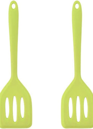 2Pack Small Silicone Turner High Heat Resistant Slotted Spatula for Fish, Eggs, Pancakes and More (8.2 IN, Green)