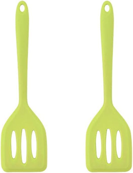 2Pack Small Silicone Turner High Heat Resistant Slotted Spatula for Fish, Eggs, Pancakes and More (8.2 IN, Green)