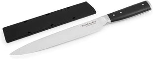 KitchenAid Gourmet Forged Triple Rivet Slicing Knife with Custom-Fit Blade Cover, 8-inch, Sharp Kitchen Knife, High-Carbon Japanese Stainless Steel Blade, Black
