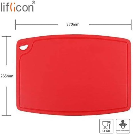 Liflicon Extra Large Thick Silicone Cutting Boards for Kitchen 14.6'' x 10.43'' Flexible Cutting Chopping Boards/Mats Non-slip Deep Drip Juice Groove, Dishwasher Safe-Red