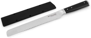 KitchenAid Gourmet Forged Triple Rivet Bread Knife with Custom-Fit Blade Cover, 5-inch, Sharp Kitchen Knife, High-Carbon Japanese Stainless Steel Blade, Black