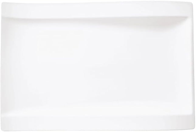 Villeroy & Boch New Wave Large Rectangular Dinner Plate, 15.5 x 9.75 in, Premium Porcelain, White