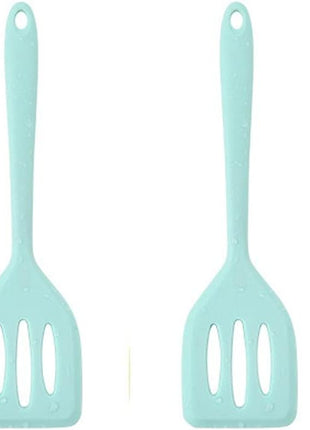2Pack Small Silicone Turner High Heat Resistant Slotted Spatula for Fish, Eggs, Pancakes and More (8.2 IN, Light blue)