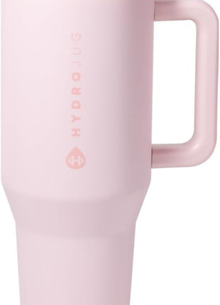 HydroJug Traveler - 32 oz Water Bottle with Handle & Flip Straw - Fits in Cup Holder, Leak Resistant Tumbler-Reusable Insulated Stainless Steel & Rubber Base - Gifts for Women & Men, Pink Sand