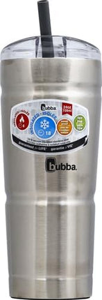 Bubba Envy Stainless Steel Tumbler with Straw, Stainless Steel with Clear Lid, 24oz