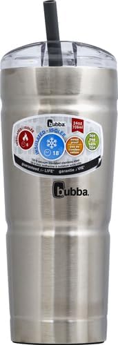 Bubba Brands Envy S Vacuum-Insulated Stainless Steel Tumbler, 24oz with Lid and Straw, BPA-Free, Ideal for Iced Coffee or Water, Travel-Friendly, Steel/Clear (Pack of 2)