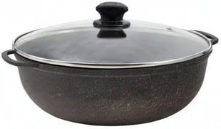 IMUSA 3.5qt Fuzion Cast Aluminum Bronze Speckled Nonstick Caldero with Glass Lid, Black - 24cm
