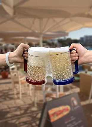 Double Wall Gel Frosty Freezer Ice Mugs Clear Set of 4 (White black red and blue)