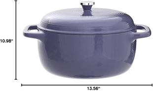Lodge 6 Quart Enameled Cast Iron Dutch Oven with Lid – Dual Handles – Oven Safe up to 500° F or on Stovetop - Use to Marinate, Cook, Bake, Refrigerate and Serve – Lilac