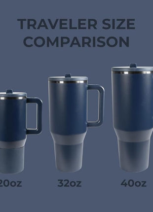 HydroJug Traveler - 40 oz Water Bottle with Handle & Flip Straw - Fits in Cup Holder, Leak Resistant Tumbler-Reusable Insulated Stainless Steel & Rubber Base - Gifts for Women & Men, Midnight