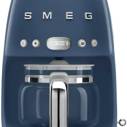 Smeg 50's Retro Style Aesthetic Drip Coffee Machine with 10 Cup Glass Carafe, Auto Start Feature, Keep Warm Plate, and Two Coffee Strength Settings (Navy Blue)