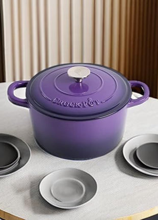 Crock-Pot Artisan 5-Quart Round Enameled Cast Iron Dutch Oven – Lavender Purple, Durable Heavy-Duty Cookware for Slow Cooking, Roasting, Baking with Lid