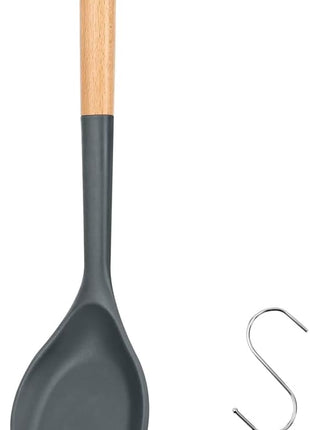 Wok Spatula, Silicone Wok Spatula Turner with Heat Resistant Wooden Handle, Kitchen Utensil Cooking Shovel Scoop Ladle for Scooping, Flipping, Stirring, Durable BPA-free Nonstick Cooking, 13.2Inch