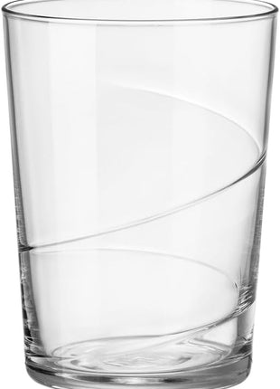 Bormioli Rocco Bodega Swirl Gin Fizz Glasses - Set of 12, 17 Oz. Spiral Design Tumblers with Secure Edge Reinforced Rims - Ideal for Tall Cocktails, Beer, Soft Drinks - Made in Italy, Dishwasher Safe