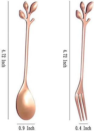 AnSaw Elegant Rose Gold Leaf Coffee Spoons - 10-Piece, 4.7" Mini Stainless Steel Espresso & Dessert Tea Spoons, Perfect for Demitasse & Small Servings