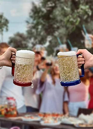 Double Wall Gel Frosty Freezer Ice Mugs Clear 16oz Set of 4 (Blue, Red, Orange and Green)