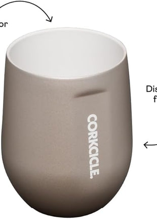 Corkcicle Pure Taste Stemless Insulated Wine Glass Tumbler - Keeps Beverages Cold 6 Hours & Hot 3 Hours - Stainless Steel - Easy-Grip - Summer Drinkware Gift - 12 oz - Latte/Oat Milk