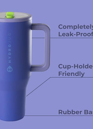 HydroJug Traveler - 32 oz Water Bottle with Handle & Flip Straw - Fits in Cup Holder, Leak Resistant Tumbler-Reusable Insulated Stainless Steel & Rubber Base - Gifts for Women & Men, Lime Rickey