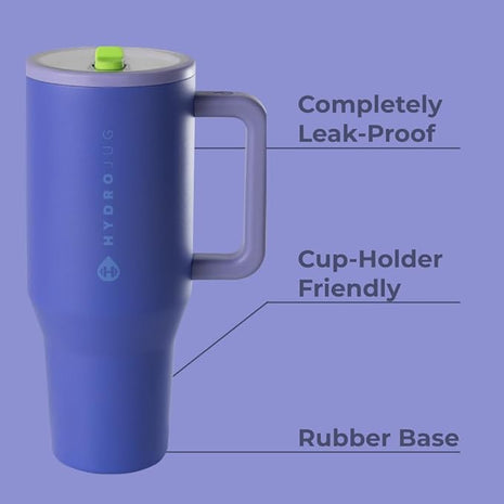 HydroJug Traveler - 32 oz Water Bottle with Handle & Flip Straw - Fits in Cup Holder, Leak Resistant Tumbler-Reusable Insulated Stainless Steel & Rubber Base - Gifts for Women & Men, Lime Rickey