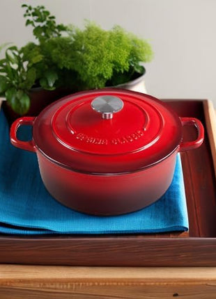 Enameled Cast Iron Dutch Oven, 5.5 Quart, Round Dutch Ovens Pot with Dual Handle for Bread Baking, Dutch Ovens with Lid, Bread Oven, Red