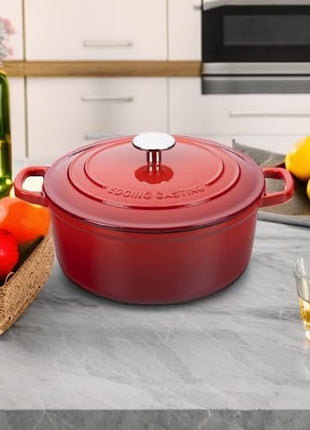 Enameled Cast Iron Dutch Oven Pot with Lid, 7 Quart, Round Dutch Ovens, Bread Oven Dual Handles, for Bread Baking, Oven Safe up to 500°F, Red