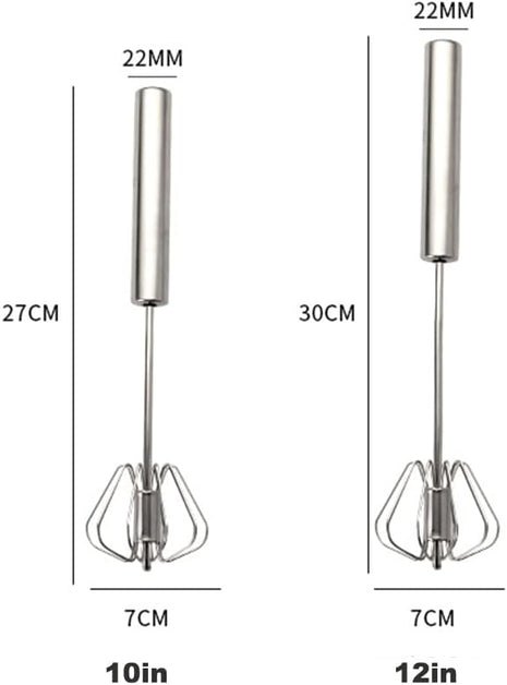 Stainless Steel Egg Whisk, Digead Hand Push Rotary Whisk Blender, whisks for cooking, Hand Push Mixer Stirrer for Blending, Whisking, Beating & Stirring (10+12in)